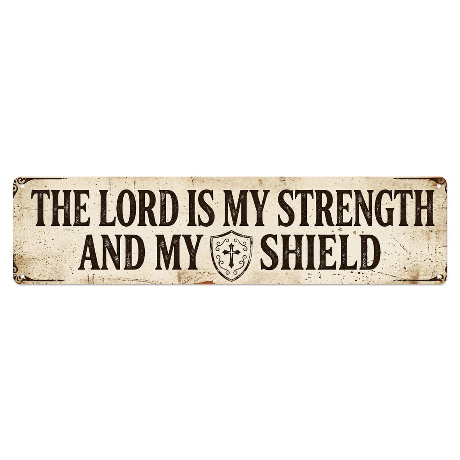 Lord Strength Shield Scripture Metal Tin Sign