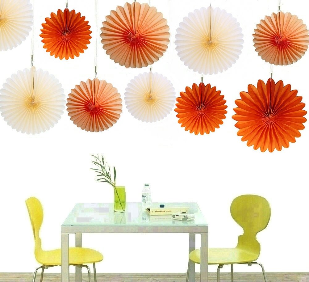 Zorpia® Decorative Fan - Tissue Paper Fan Collection - 12 Assorted Fans of 10, 16-Inch
