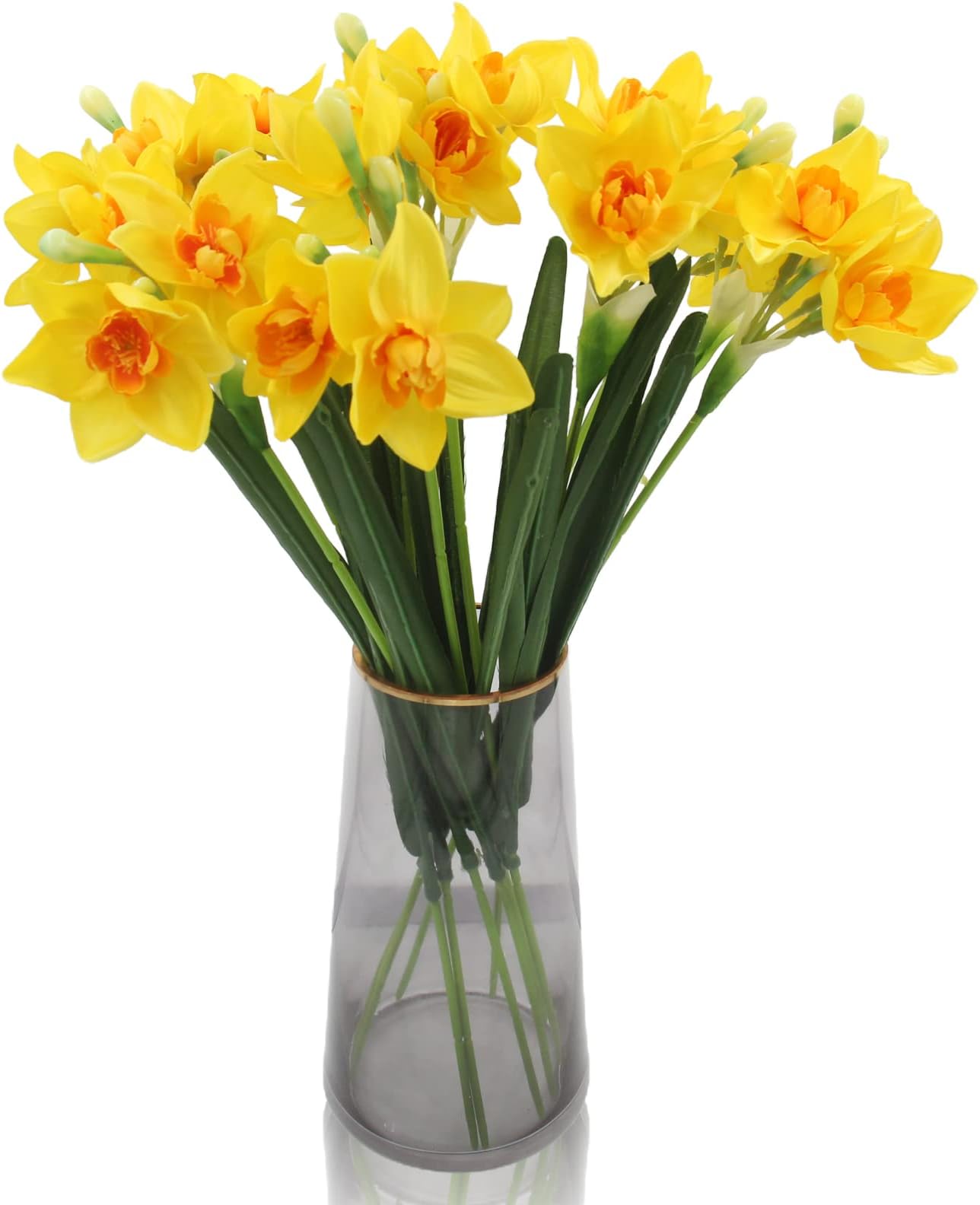 Hananona 10 Pcs Artificial Daffodils Flowers Narcissus Faux Spring Flowers Fake Silk Daffodil Flower Arrangement for Indoor Outdoor Home Wedding Decor (10, Yellow)