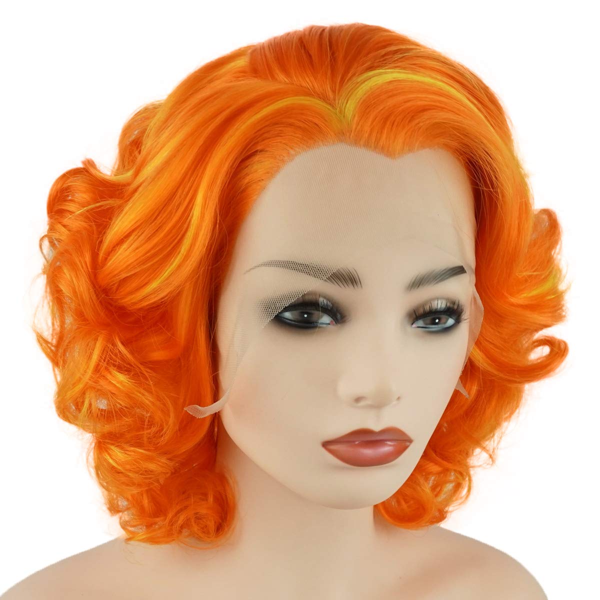 Hair Wavy Short 10inch Two Tone Golden Mix Heavy Density Half Hand Tied Realistic Synthetic Lace Front Wigs