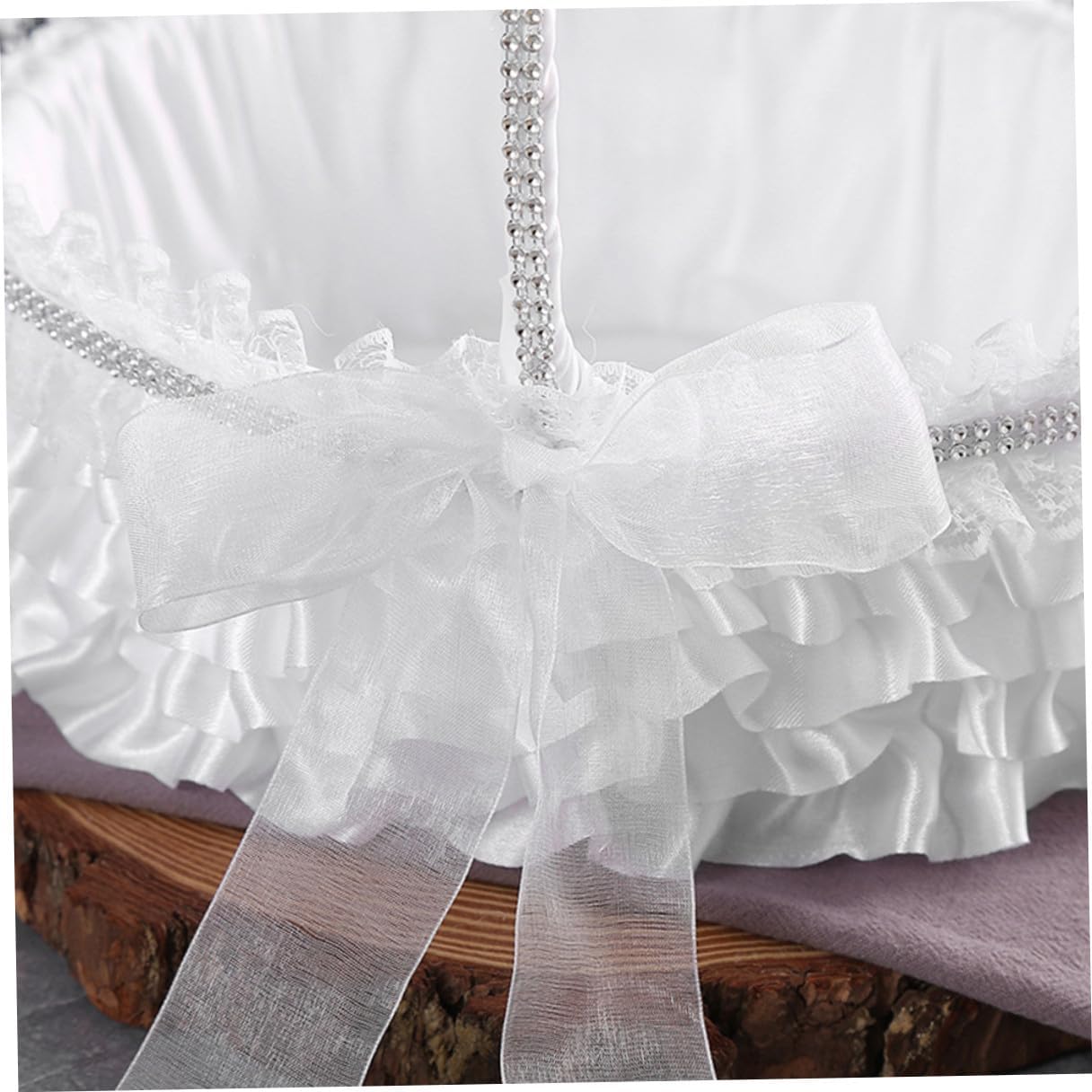 Rustic Wedding Flower Girl Basket with Lace Trim Ivory Petal Basket for Ceremony and Anniversary for Flower
