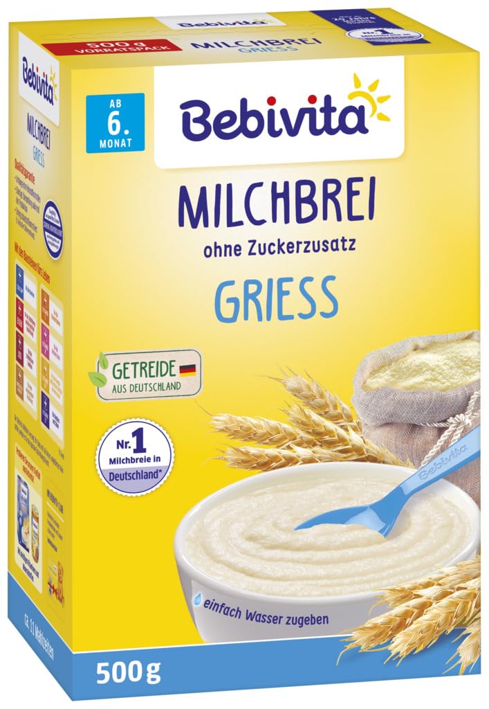 Bebivita Milchbrei Grieß ohne Zuckerzusatz, 4er Pack (4 x 500g)