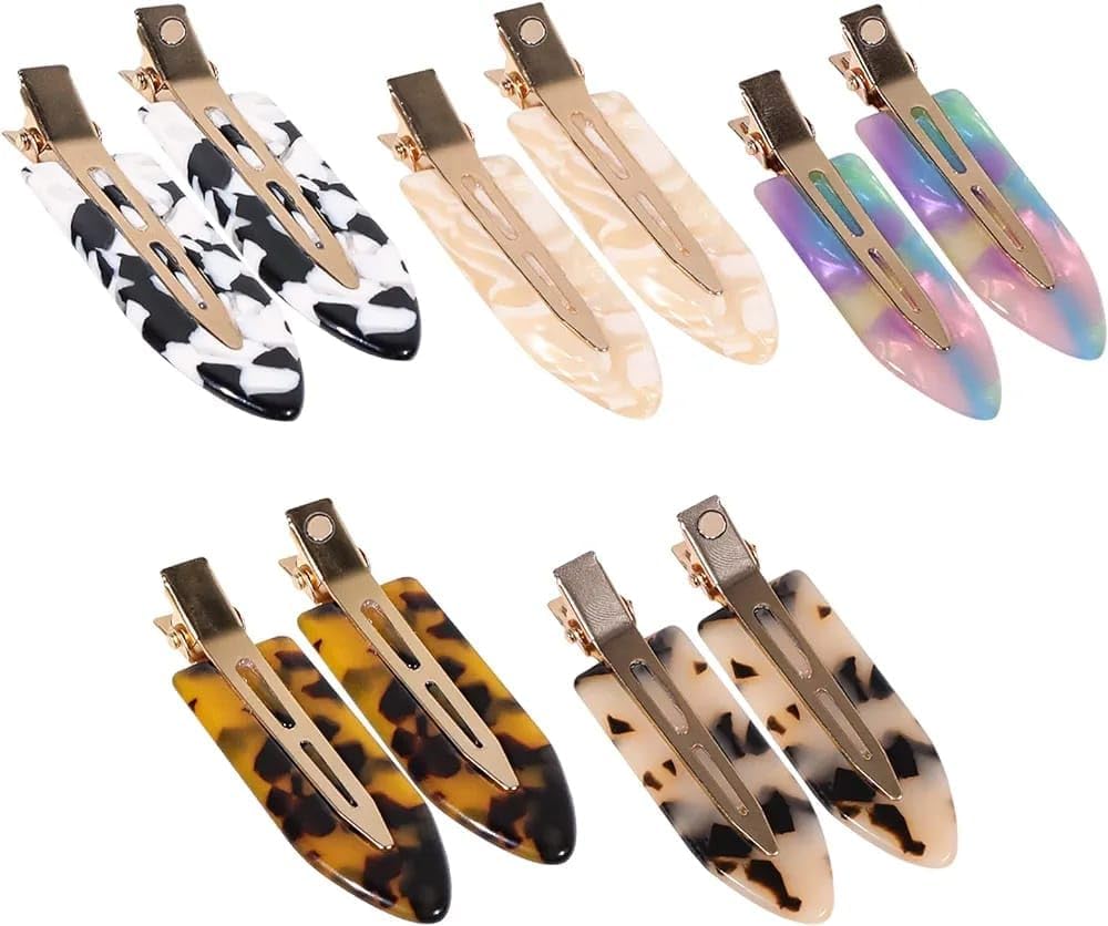 VORSET 4 PCS No Bend Hair Clips for Styling, Acrylic No Crease Curl Small Pin, Bang Barrette Tool for Makeup-Hairstyle Accessories for Women Girls, Leopard White Black-image-16