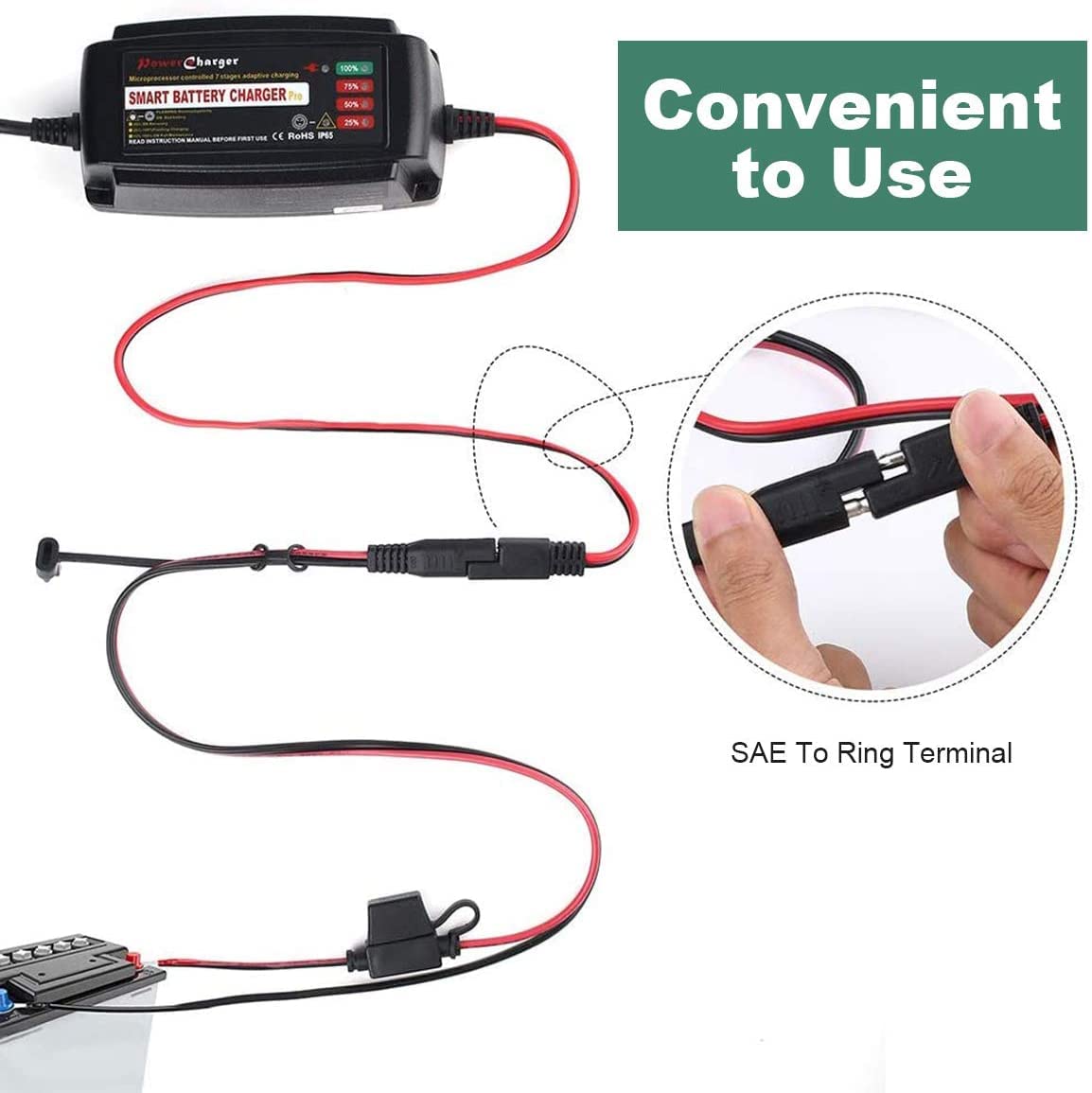 2 Cavi Prolunga SAE 12V Con Connettori A Sgancio Rapido - 100cm Per Pannelli Solari E Batterie