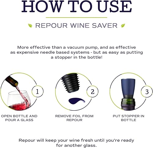 Miniatura 8 de Protector de vino y tapón elimina el oxígeno, conserva y mantiene el vino tan fresco como el día en que se abrió la botella, paquete de 24 unidades,