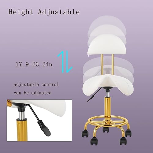 Miniatura 6 de Silla de montar giratoria con cojín suave y cómodo y ruedas, taburete hidráulico para oficina en casa, tatuaje, salón de belleza, uso en tienda,