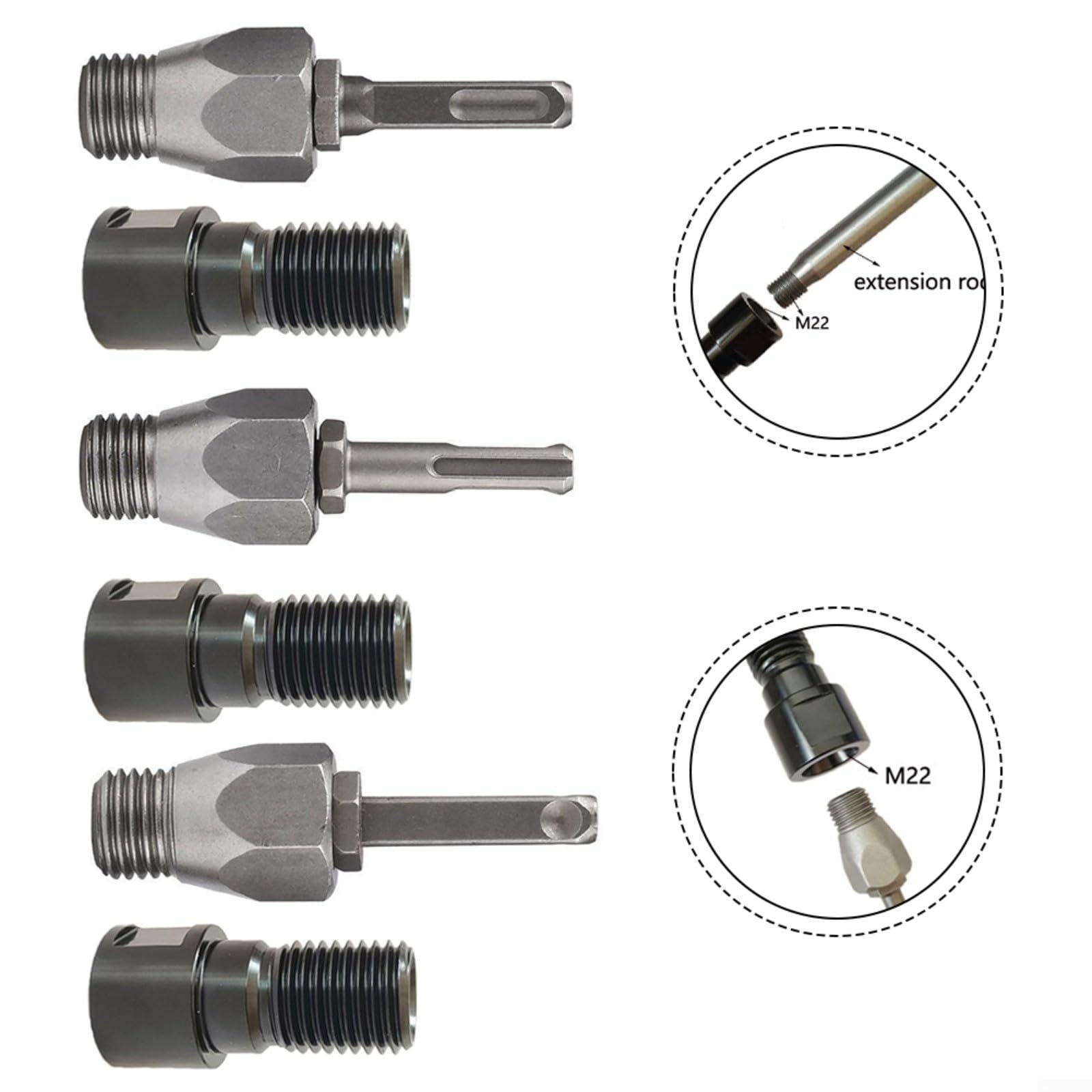 Gewindeadapter für Bohrkronen - M22 auf 1-1/4-7 Konverter mit Umwandlungskopf - Wasserbohrgerät-Adapter - mit geteiltem Adapter (B)