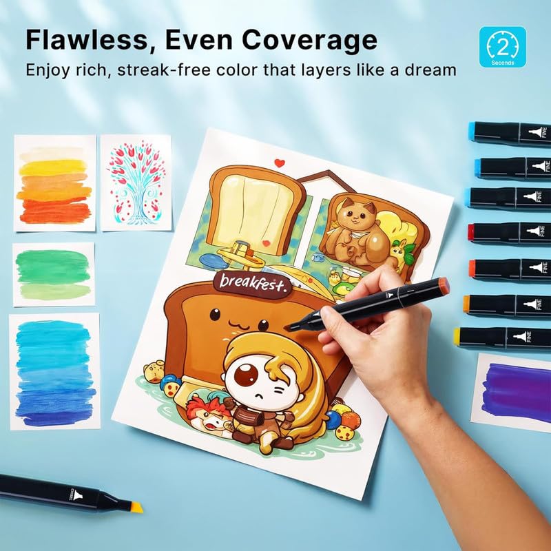 Image of Dual Tip Colorful Art Markers 24 Colors Sketch Pens With Carry Bag For Painting Sketching Calligraphy Drawing,Chisel & Fine Tip Water Based Colouring Marker For Kids & Adult,Multicolor (24)