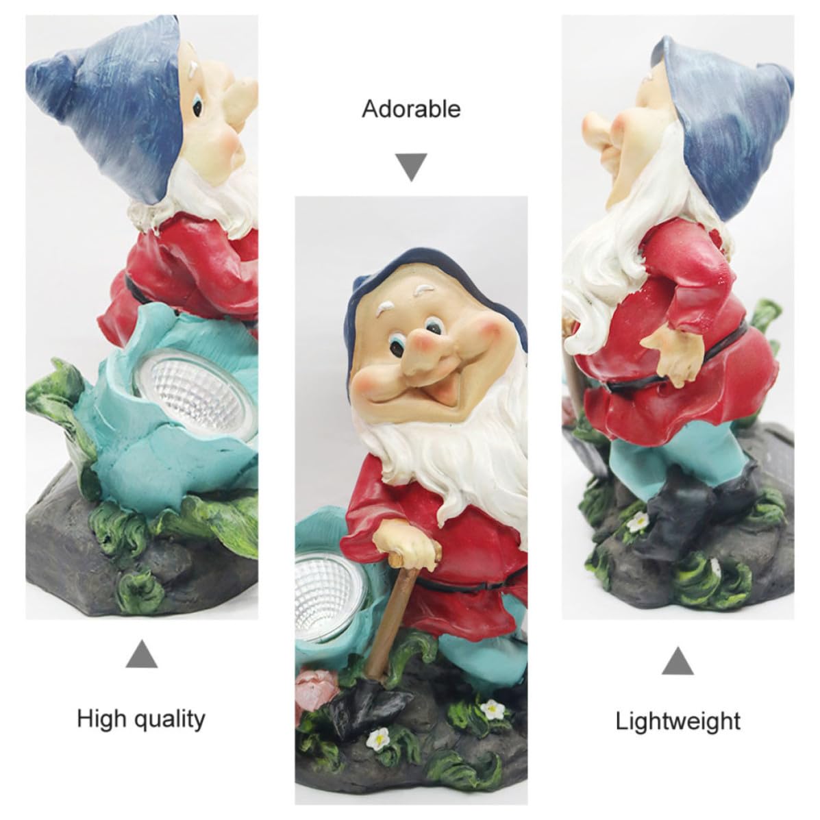 Lampe Solaire Naine en Résine, Figurine Décorative Maison Jardin