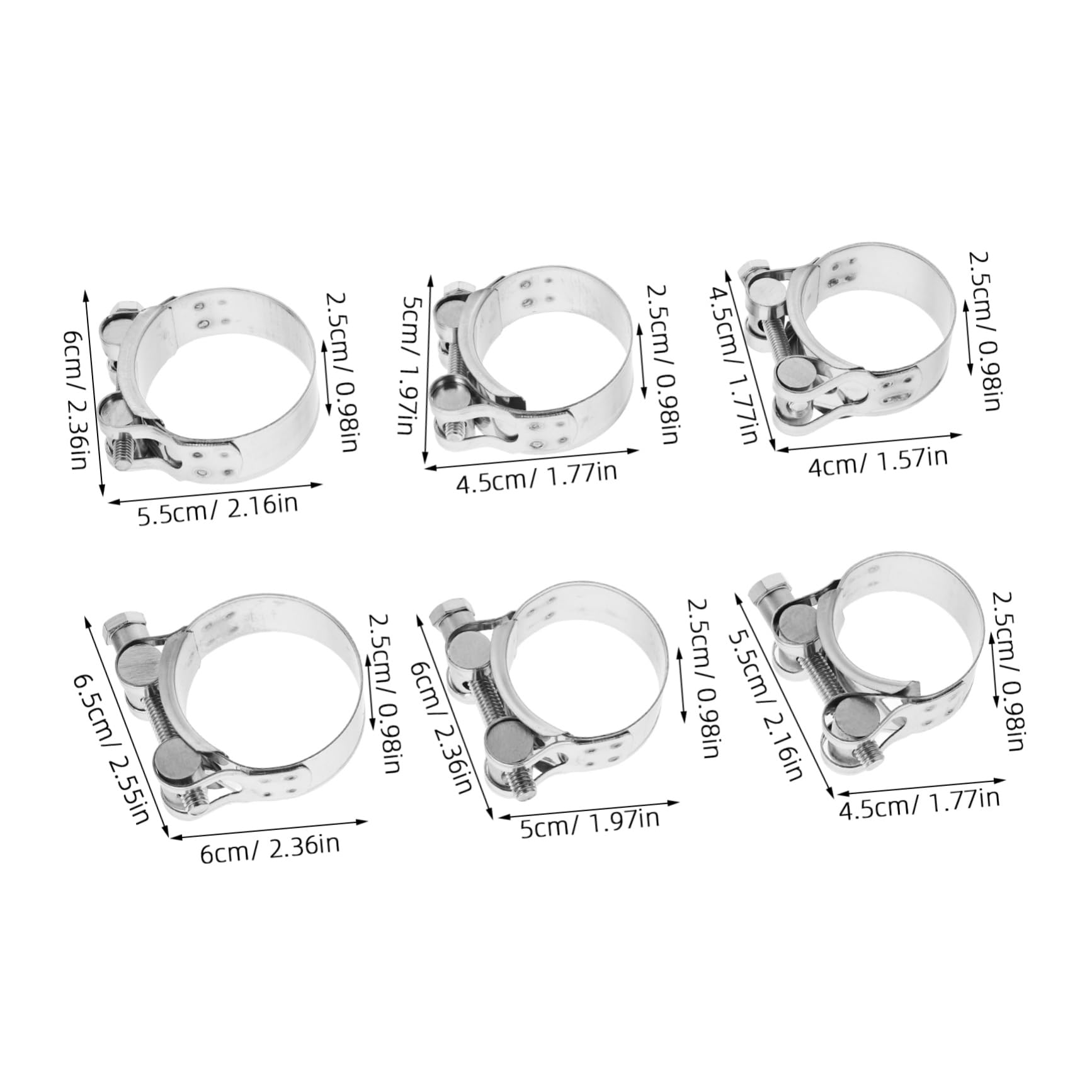 6pcs Set Strong Hoop Stainless Steel Clamp Reliable Hose Clamp Tube Clamp Stainless Steel Hose Clips Hose Fastener Clamps Metal Hose Clip Hose Fasteners Metal Hose Clamp Silver MUCKLILY