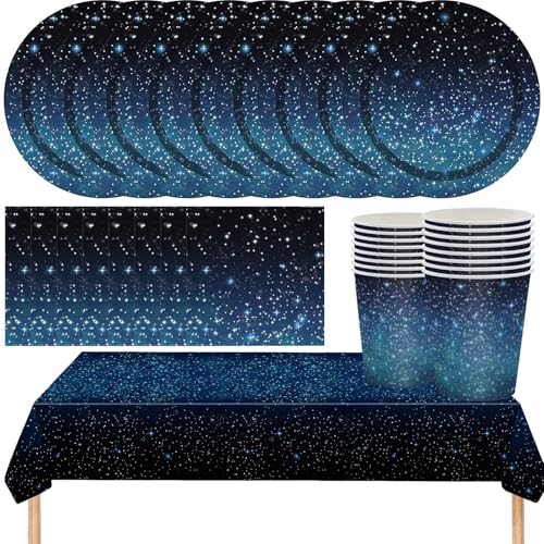 MOMAHUA 53 Stück Sternenhimmel Partygeschirr Blau für 16 Gäste,...