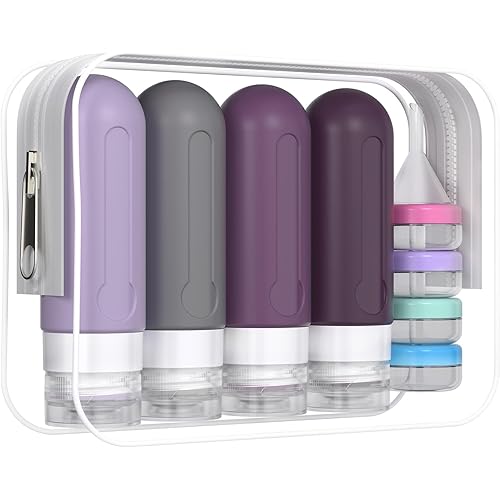 18 Pack Travel Size Toiletry Containers Sets, BPA Free Silicone Travel Bottles with Leak Proof Caps, TSA Approved for Shampoo, Conditioner, Lotion, Soap and Essential Accessories (Cranberry)