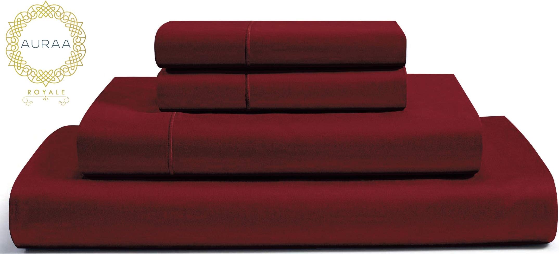 RENAURAA 1000 Thread Count True Egyptian Extra Long Staple Cotton Sheet Set, 4 Pc Set, Sateen Weave, Hotel Collection Soft Luxury Bedding, Fits Upto 16" Deep Pocket (Burgundy, King)