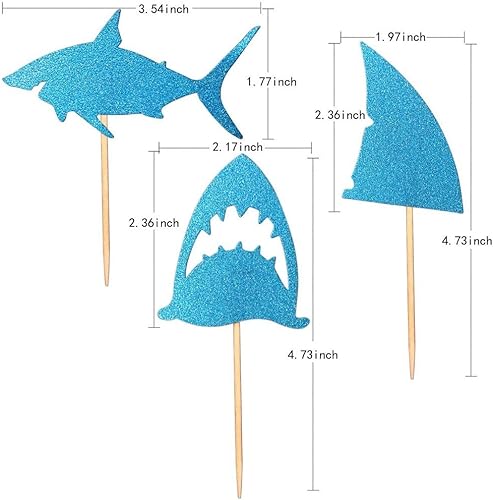 Miniatura 2 de ALISSAR Paquete de 24 adornos para cupcakes con forma de tiburón con purpurina, decoración para cupcakes de aleta de tiburón, suministros de fiesta
