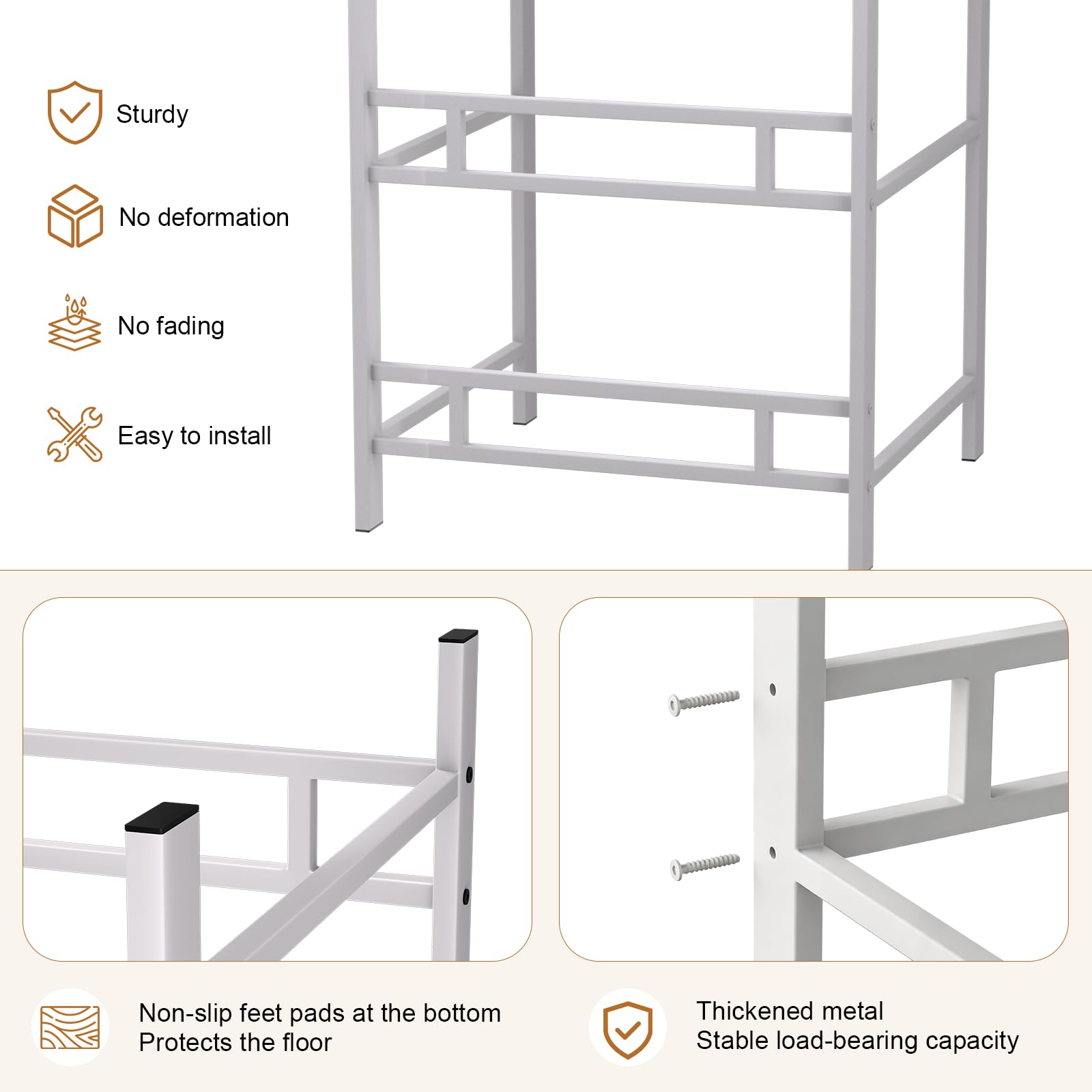 Meuble Machine à Laver, Étagère pour Machine à Laver et Seche Linge, 3 Réglable en Hauteur, Etagere Machine a Laver, Charge de 350 kg, pour Buanderie, Salle de Bain, Balcon(Blanc)