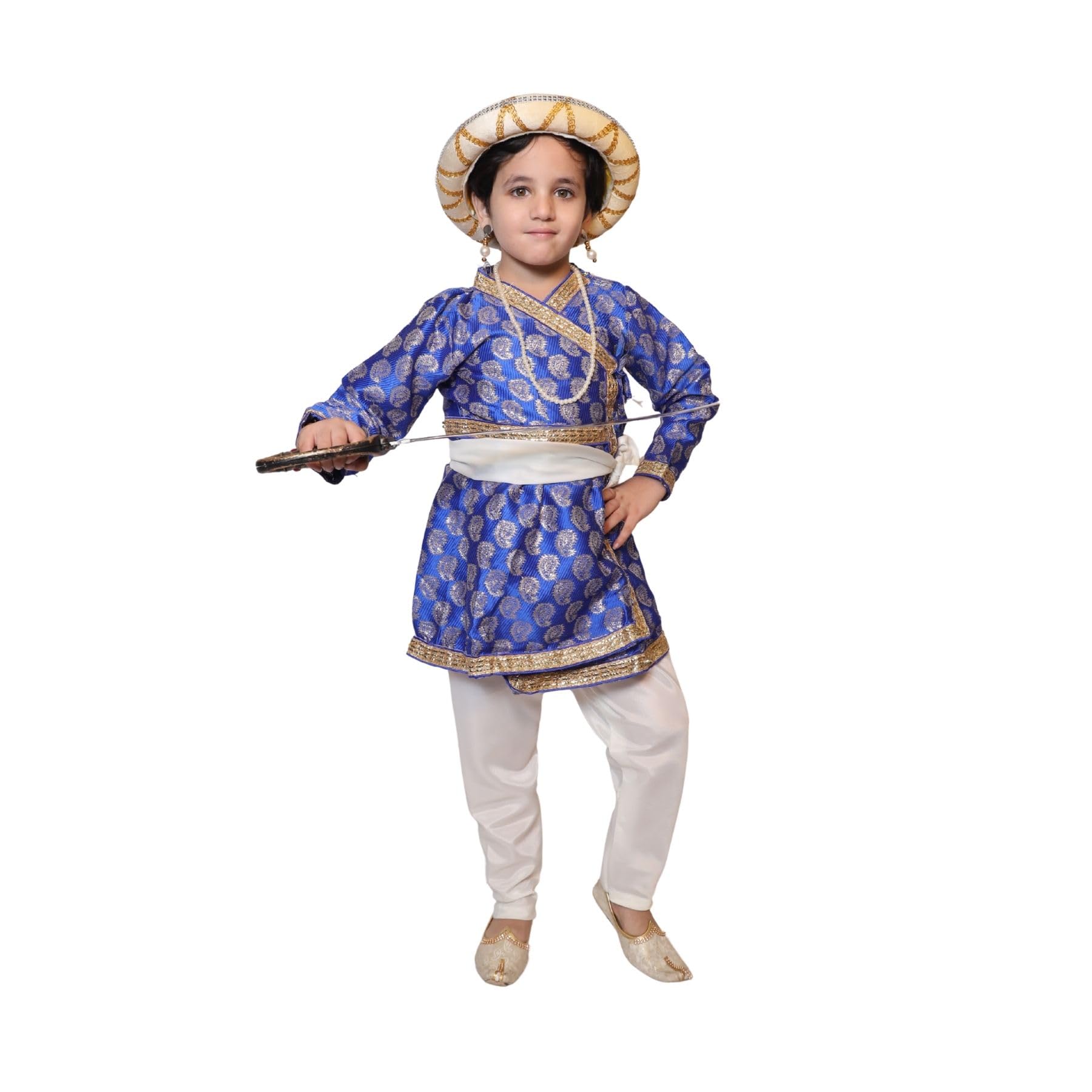 Kaku Fancy Dresses Tipu Sultan Costume/Indian Historical Character Costume -Blue, 3-4 Years, For Boys-image-49