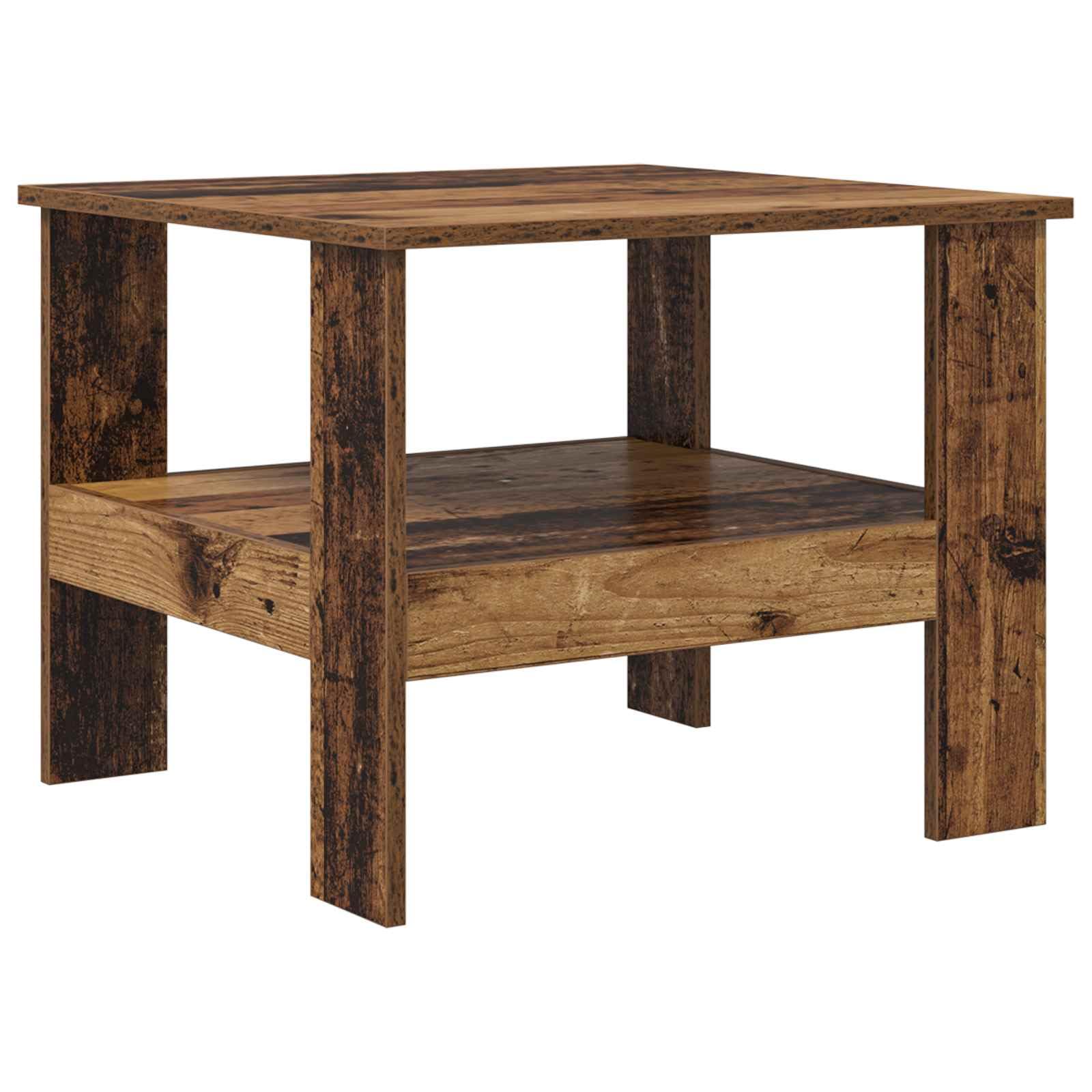 Tavolino da salotto in legno vecchio rettangolare 57 x 55 x 45 cm con ripiano contenitore, mobiletto moderno per soggiorno, salotto, ufficio, camera, angolo decorazione salvaspazio