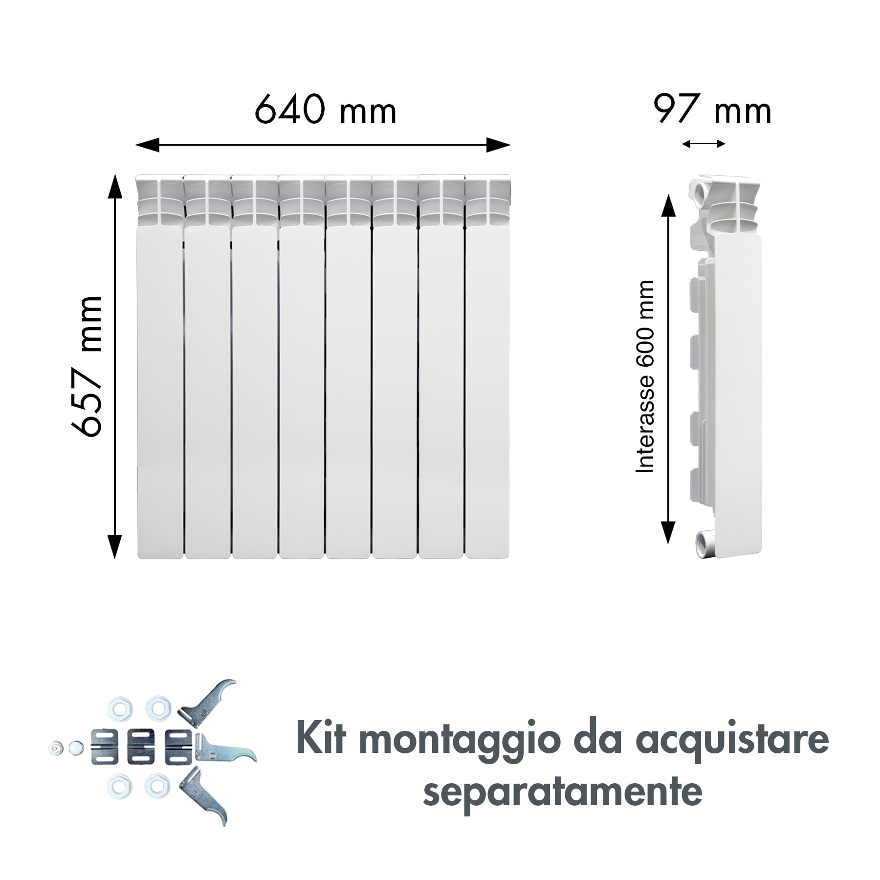 Fondital V710AM04408 Radiatore in alluminio pressofuso Exclusivo D3, Interasse 600 mm, 8 elementi, bianco