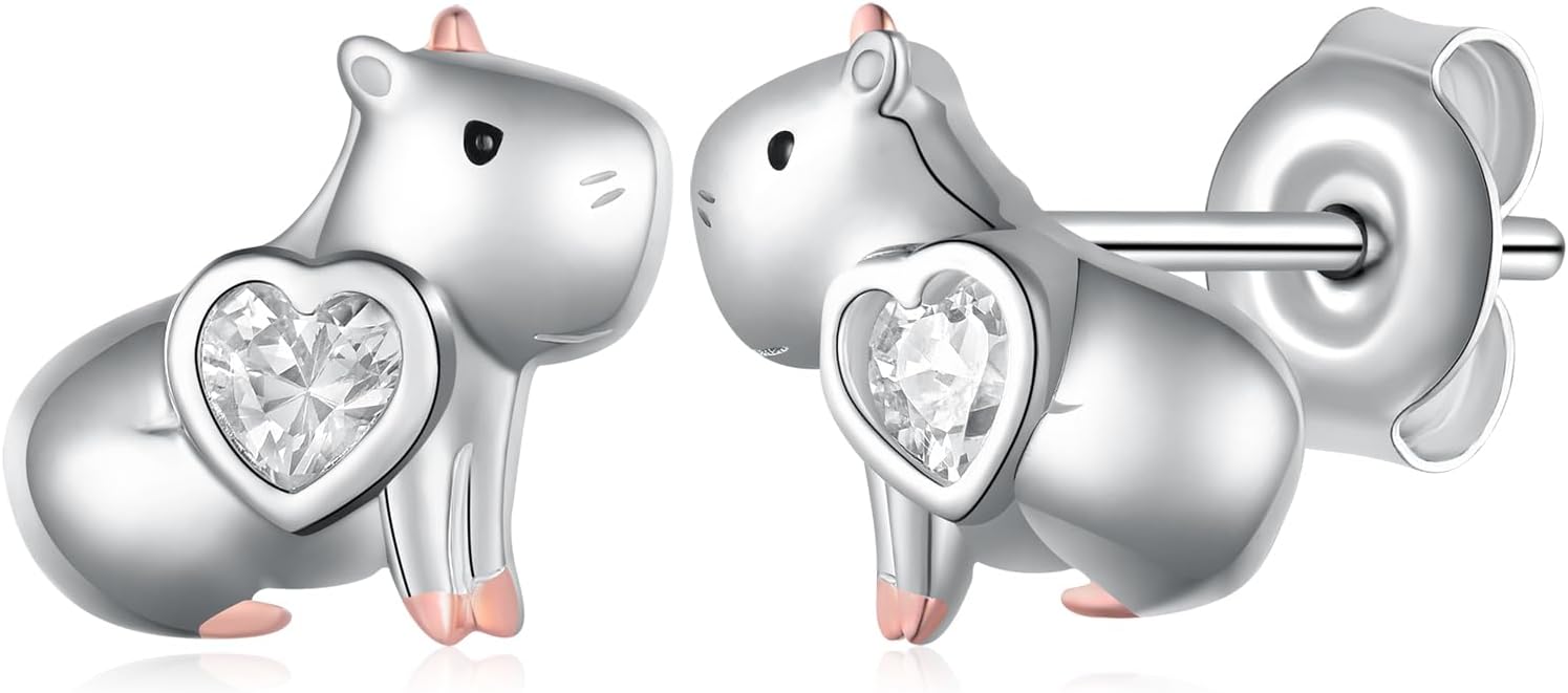 Capybara Gifts Capybara Earrings 925 Sterling Silver Lovely Capybara Stuff Birthday Gifts Jewelry Birthstone Earrings for Women