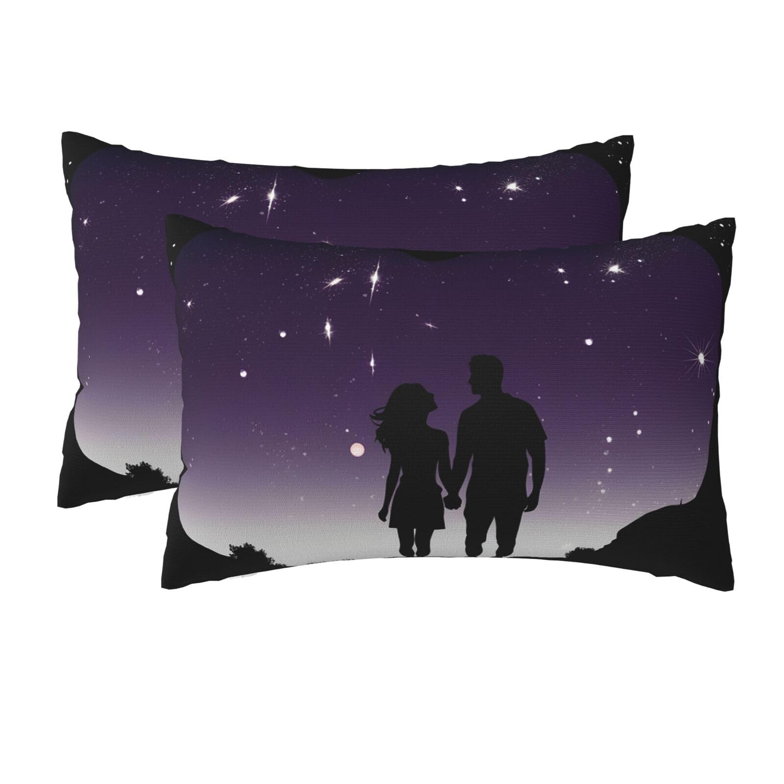 2 Pack Queen Size Pillow Cases for Hair and Skin Soft Breathable Pillow Case Covers with Hidden Zipper Space Silhouette Couple Pillowcase 20x30 Inches Pillow Cover for Sleeping Gift