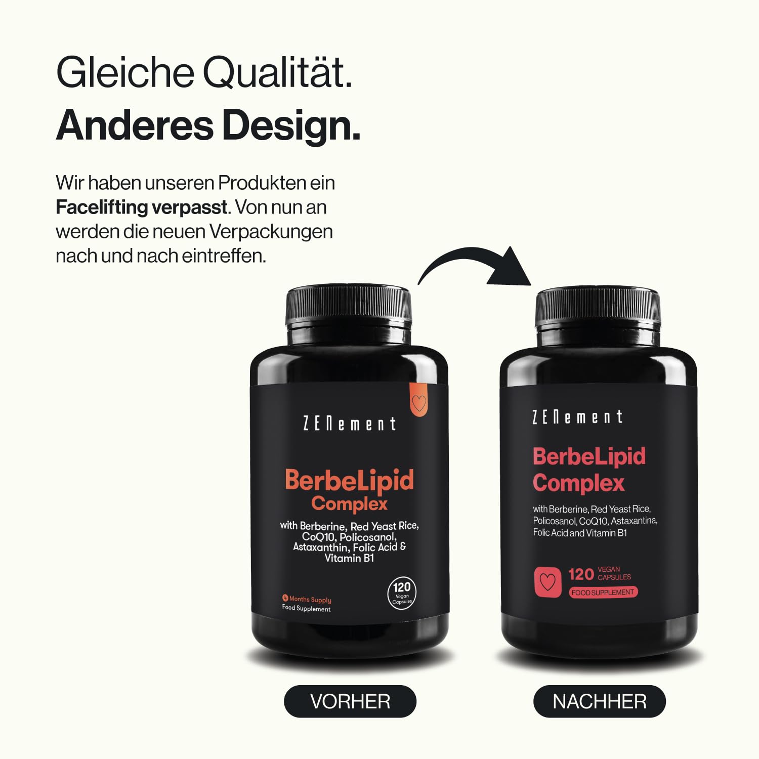 BerbeLipid Complex – mit Berberin aus Berberis aristata und Rotschimmelreis mit Monacolin K, Coenzym Q10, Policosanol, Astaxanthin, Aktivem Folat und Vitamin B1 – Zenement