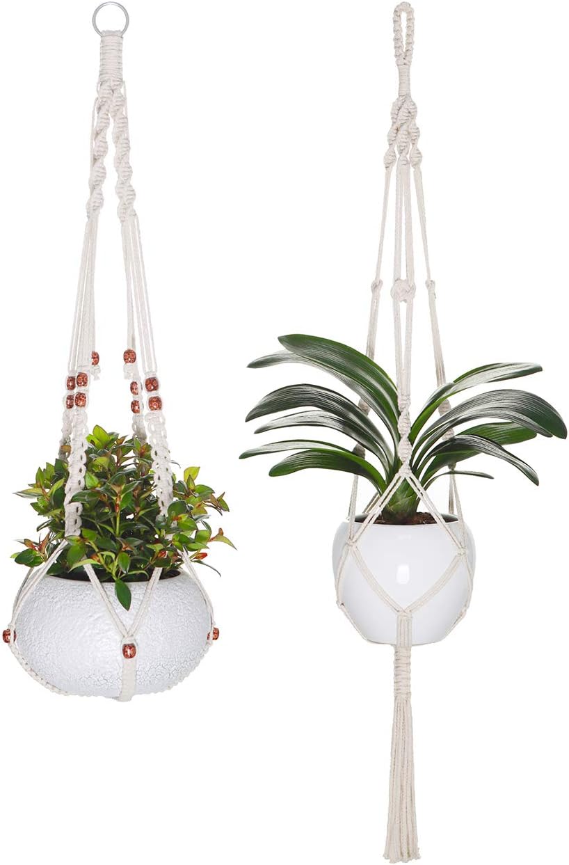 YXMYH Macrame Plant Hangers - 2 Pack Hanging Planter in Different Designs - Handmade Indoor Wall Hanging Planter Plant Holder - Modern Boho Home Decor
