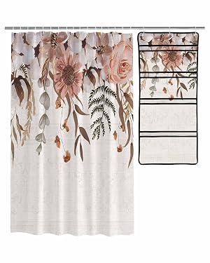 Decorative Shower Curtain Sets Thanksgiving Fall Fabric Waterproof Shower Curtains Autumn Eucalyptus Leaf Floral Textured Beige Mesh Shower