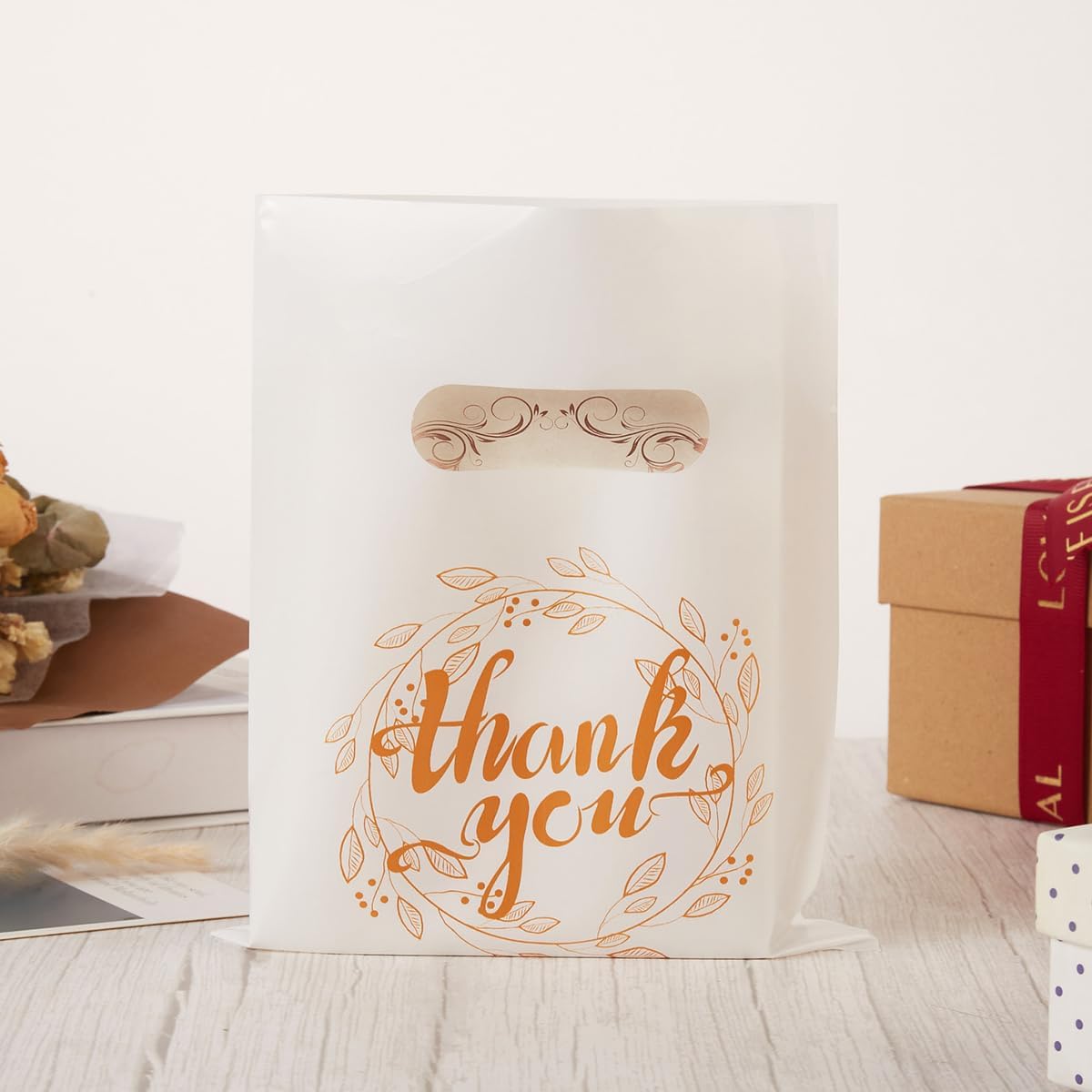Wishop 100 Pieces Small Thank You Merchandise Bags Goodie Bags Party Favor Bags for Birthday Baby Shower Wedding (White, 6.3x7.9 Inches) - Image 5