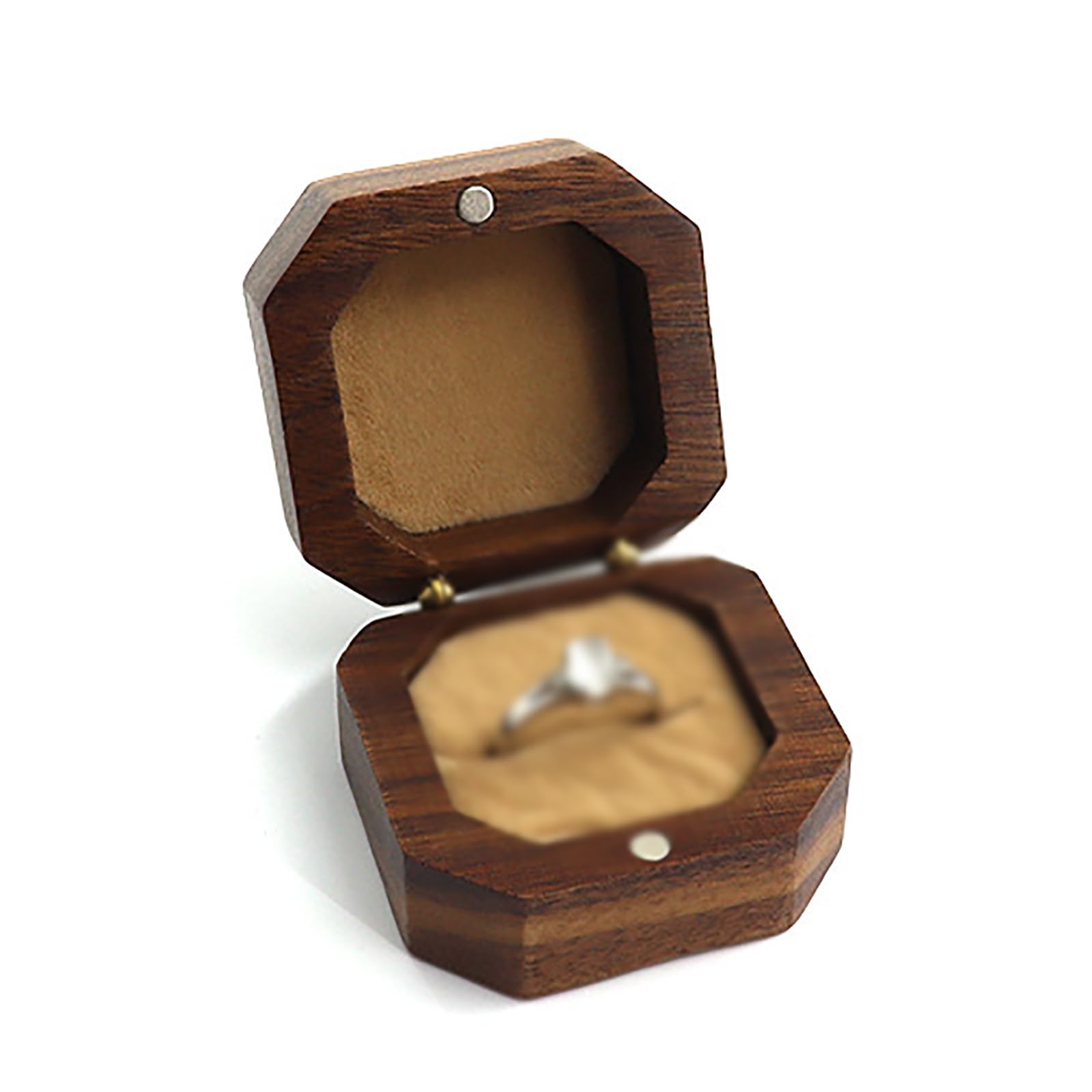 DUMRALBQE Wooden Ring Box Portable Wooden Ring Box Square Pair Jewelry for Storage and Placement(Champagne)