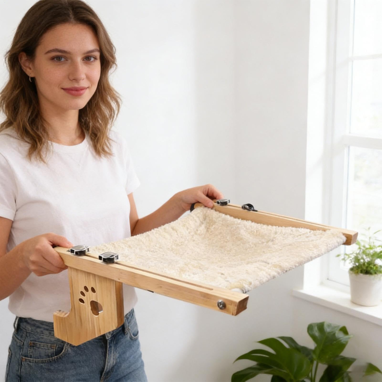 Genérico Hamaca Colgante para Gatos En La Ventana,Reposadero de Madera para Descanso | con Suave para Hamaca De Ventana para Gatos | Destinado a en Interiores, Habitación, Apartamento y Balcón