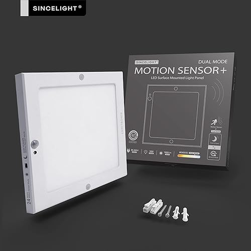 Miniatura 8 de SINCELIGHT PIR - Lámpara LED de techo con sensor de movimiento, forma de panel ultrafino de 18 W, encendidoapagado automático desde el atardecer