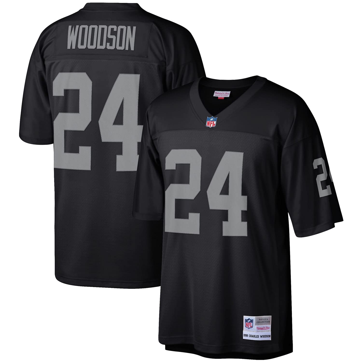 NFL　RAIDERS C. WOODSON 24番シャツ 黒 Mitchell & Ness Men's NFL Charles Woodson #24 Oakland Raiders