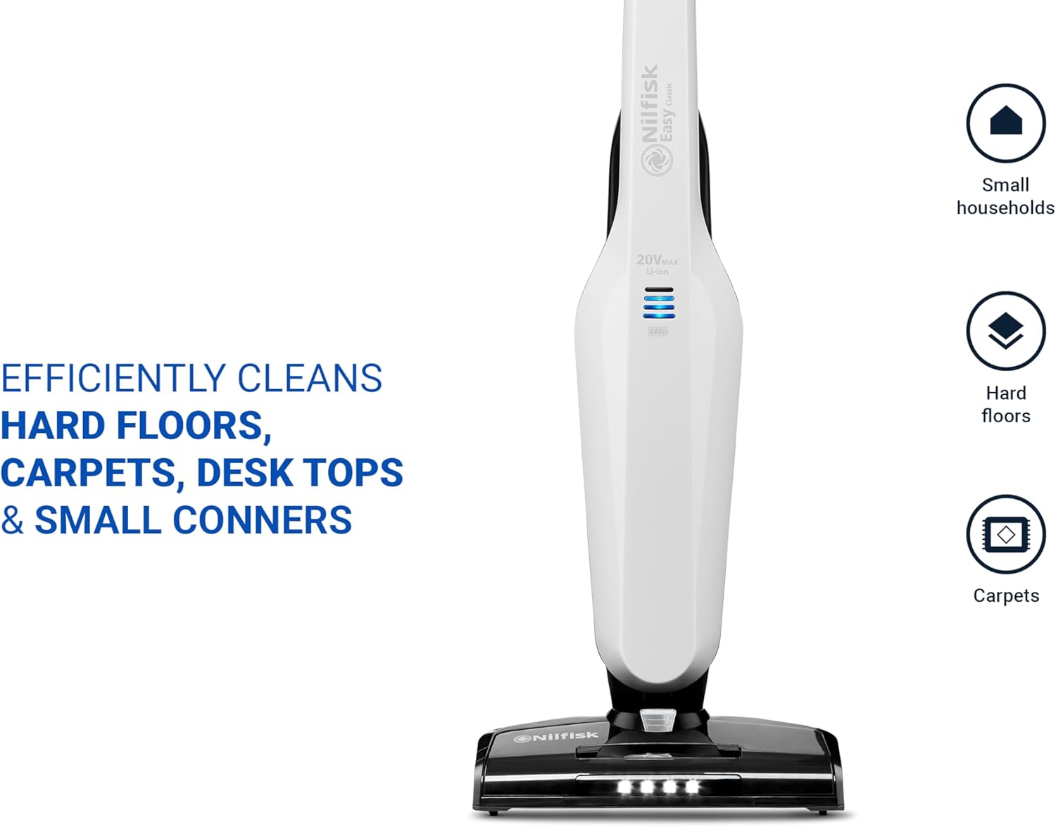 Nilfisk Easy 2-in-1 vacuum cleaner showing both stick and handheld configurations