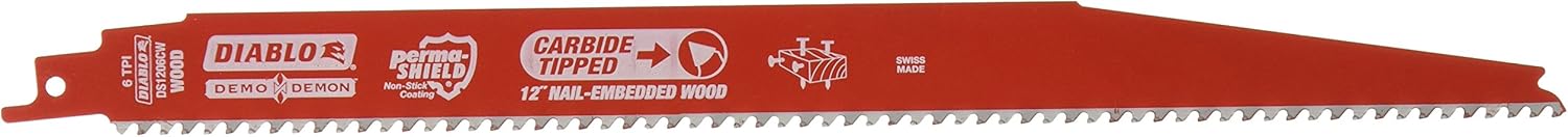12-Inch 6-TPI Carbide-Tipped Reciprocating Saw Blade,