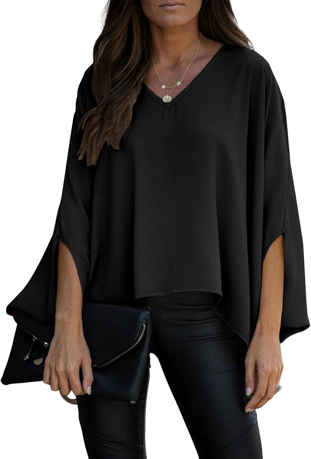 Vrtige Women's Casual V Neck Batwing Long Sleeve Blouse Shirt Tunic Top - Image 3