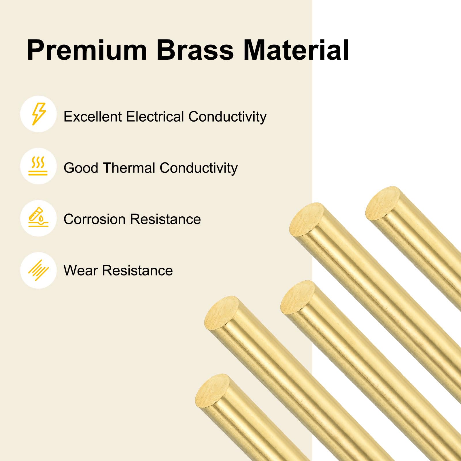 M METERXITY 2-Pack Brass Rod, 6mmx300mm H59 Solid Brass Round Rods for Knife Handle Pins Material Knife Making Supplies/Shaft Pins Crafts/Model DIY, Lathe Rivet Dowel Stock Brass Tube