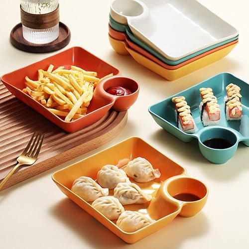Miniatura 2 de Kichvoe Plato de pasta para servir albóndigas con compartimento para salsa, plato de plástico para sushi, platillos de sushi de plástico, plato de