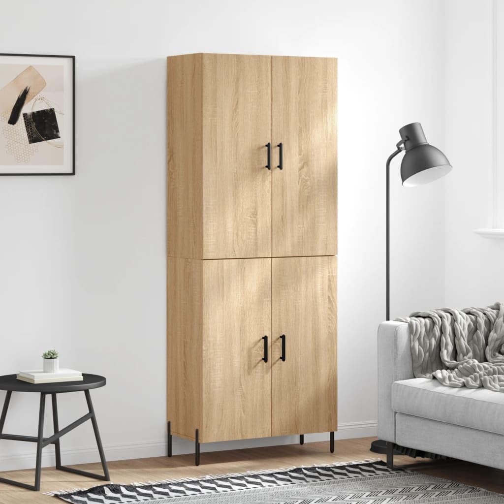 Meuble de rangement élégant pour la décoration de la maison : meuble haut élégant avec beaucoup d'espace de rangement en bois avec surface lisse et pieds métalliques modernes en chêne Sonoma