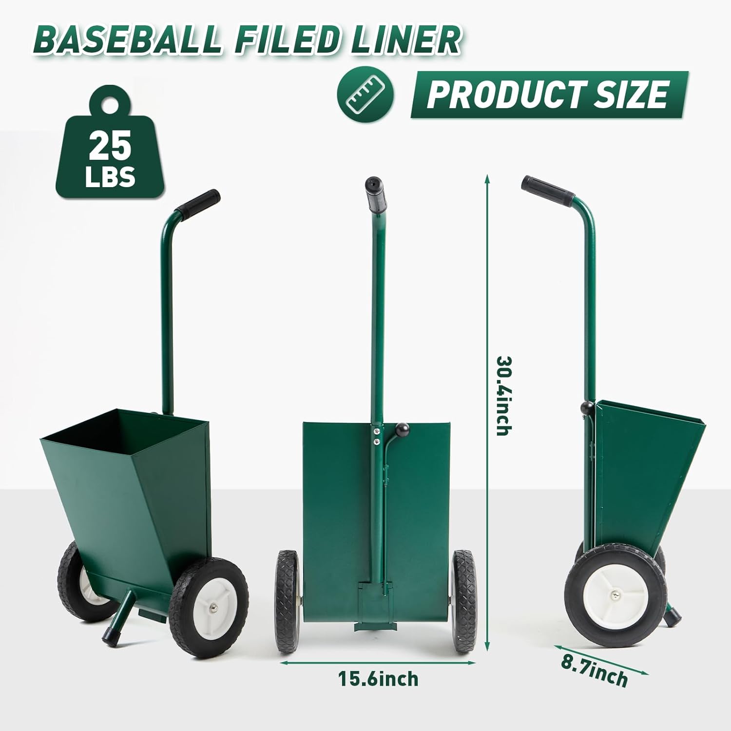 25 Lbs Heavy Duty Steel Dry Line Marker Field Liner Field Chalker Field Striping Machine for Baseball & Softball Field, Football and Soccer Field, Running Tracks, 2 inch Wide Lines, Green