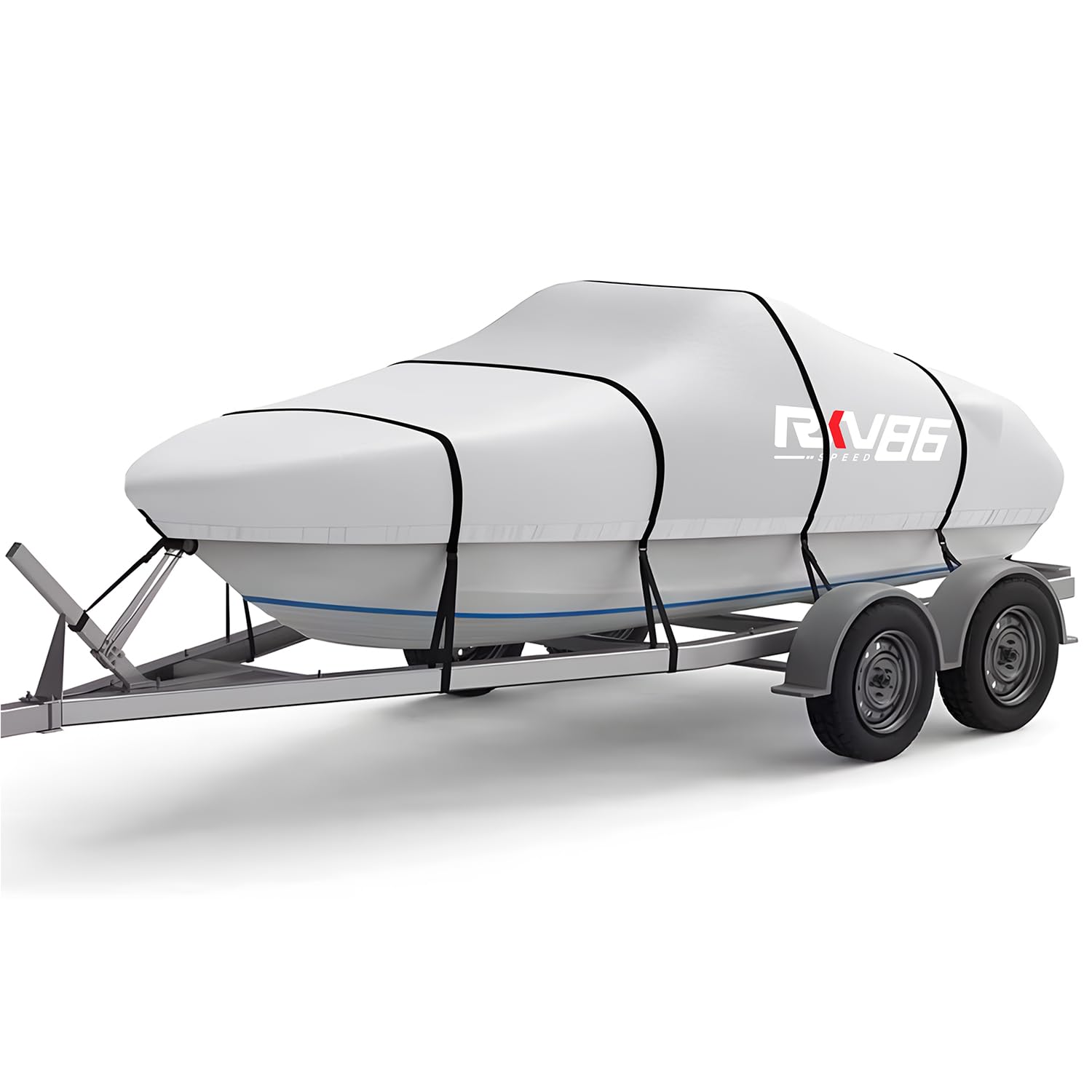 Funda para Barco con Remolque de 6,1 a 6,7 m, Lona Impermeable de poliéster 600D Resistente, de Grado Marino, con Bolsa, Apta para Casco en V, trimarán, lancha de Pesca y Proa Abierta, Plateado
