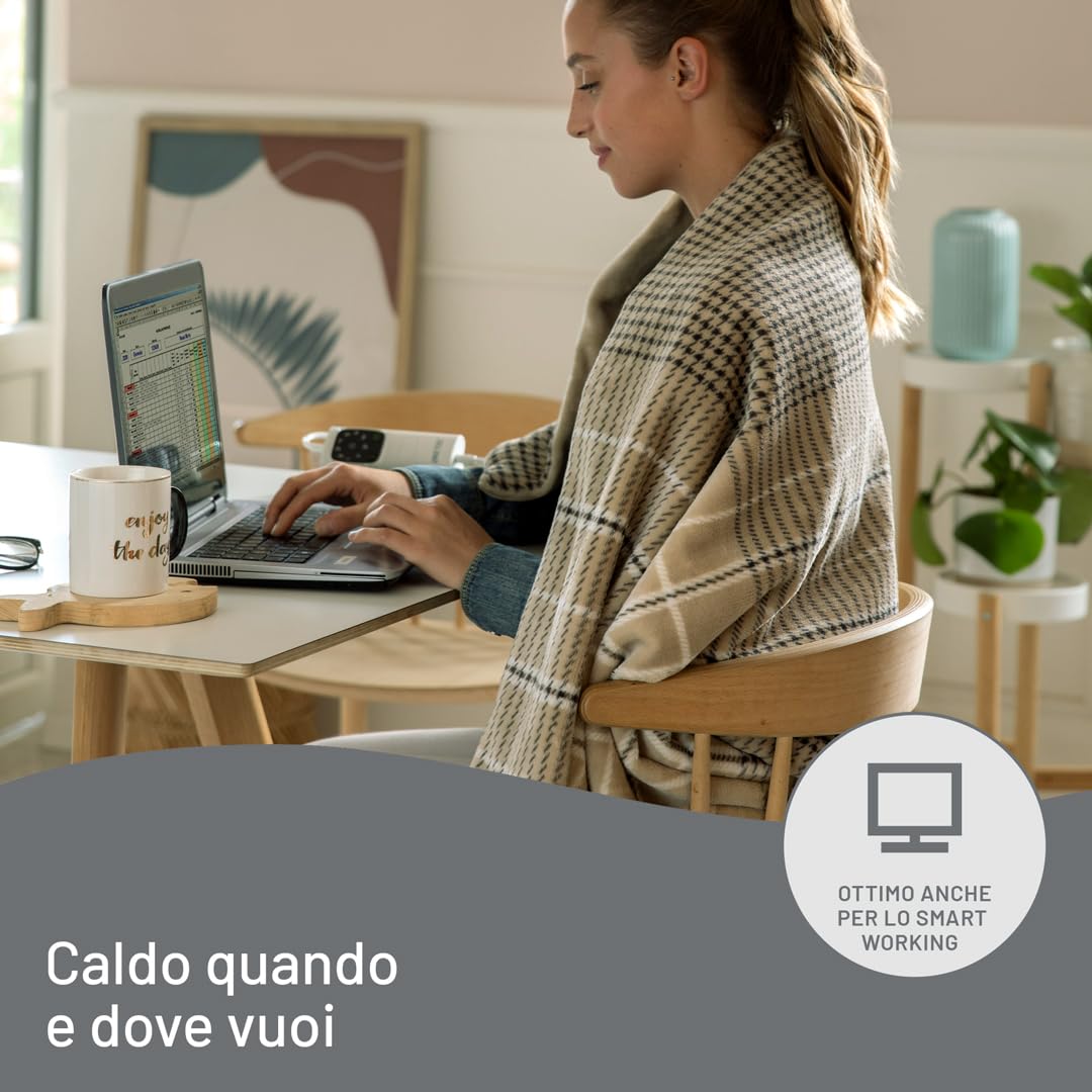 Imetec CaldoPlaid Elegance, Plaid Riscaldabile, Morbida Coperta Elettrica, 180x140 cm, Tessuto Double Face, Risparmio Energetico, Tecnologia Adapto, Rapido Riscaldamento, 6 Temperature, Lavabile