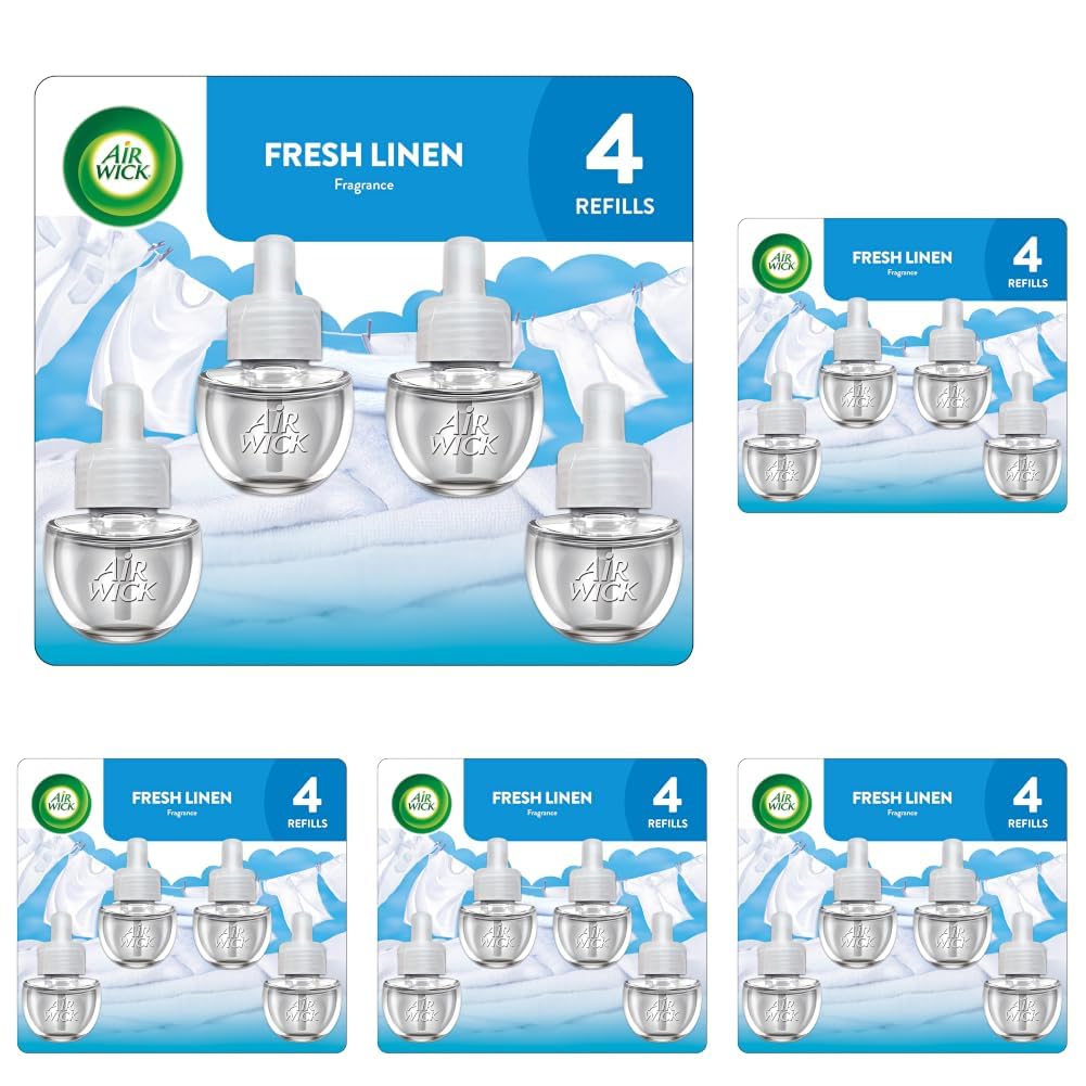 Air Wick Plug In Scented Oil Refills, Fresh Linen Air Freshener, 4ct, 0.67 Fl Oz (Pack of 20)