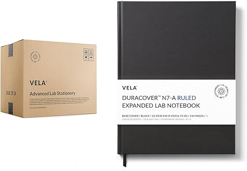 Vela Sciences N7 Cuaderno de laboratorio DuraCover expandido, 9.25 x 11.75 pulgadas, 144 páginas, tejido saturado gris, encuadernación permanente,