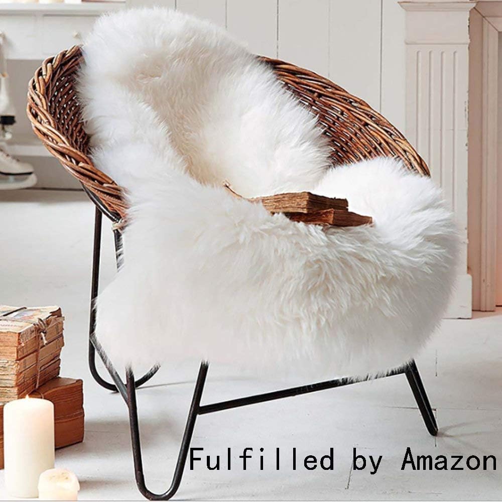 RuoCherg Faux Fur Sheepskin Style Rug Fluffy Area Rugs Anti-Skid Yoga Carpet For Living Room Bedroom Sofa Floor Rugs (White, 75x120cm)