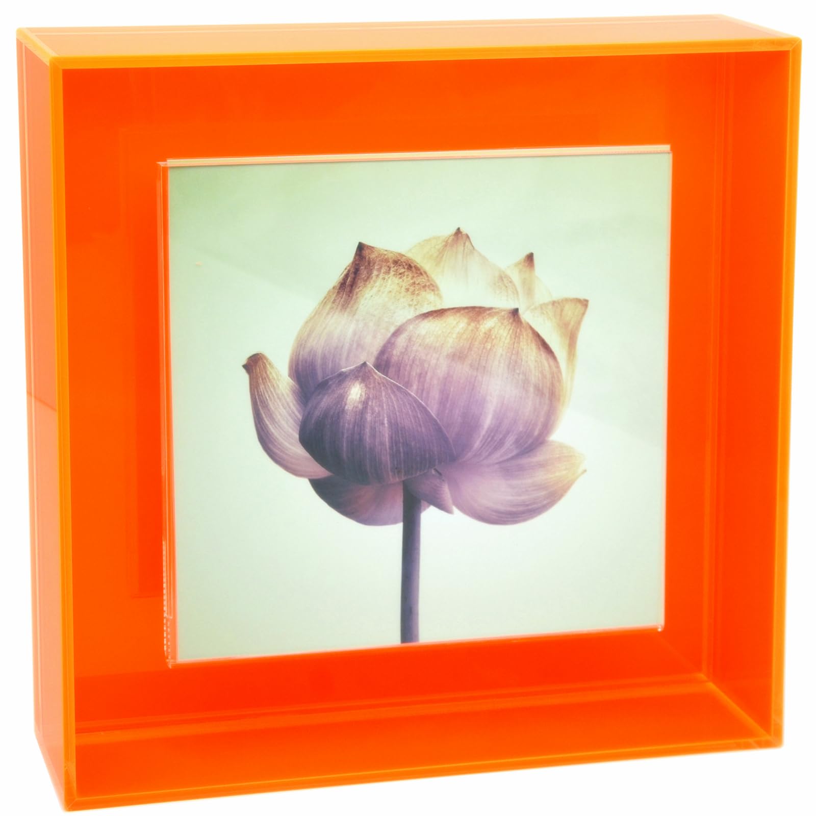 HappyDino 4x4 Acrylic Picture Frame for Wall and Tabletop Neon Floating Photo Frame with Decorative Bright Color, Neon Orange