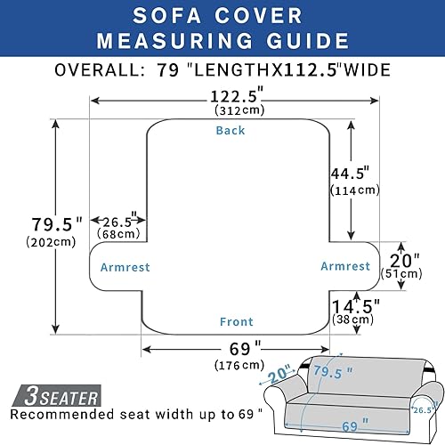 Miniatura 6 de XINEAGE Funda acolchada impermeable para sofá de 3 cojines, súper suave, lavable, con bolsillos y correas elásticas antideslizantes, protector