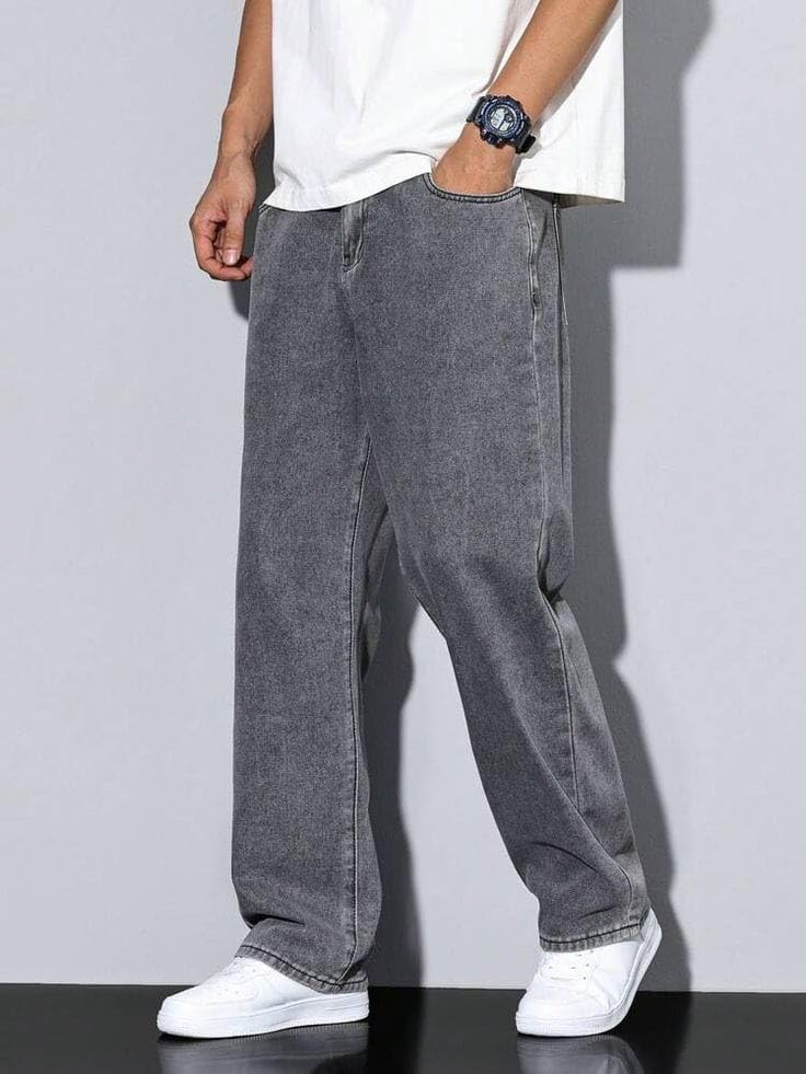 Image of Men Loose Fit Mid Rise Grey Jeans | Ankle-Length Trendy Denim for Smart-Casual Wear | Comfortable Everyday Jeans for Men | Modern Stylish Casual Outfit