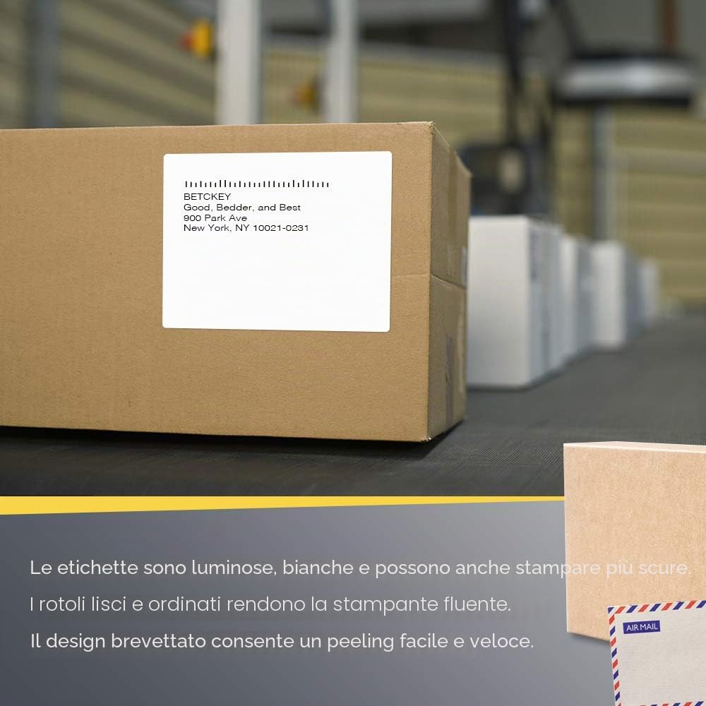 BETCKEY - 102mm x 127mm(4 in x 5 in) Perforated Etichette Termiche per Spedizione di Grandi Dimensioni e Uso Multiplo Compatibile con stampanti Zebra e altre [6 Rotoli/2100 Etichette]