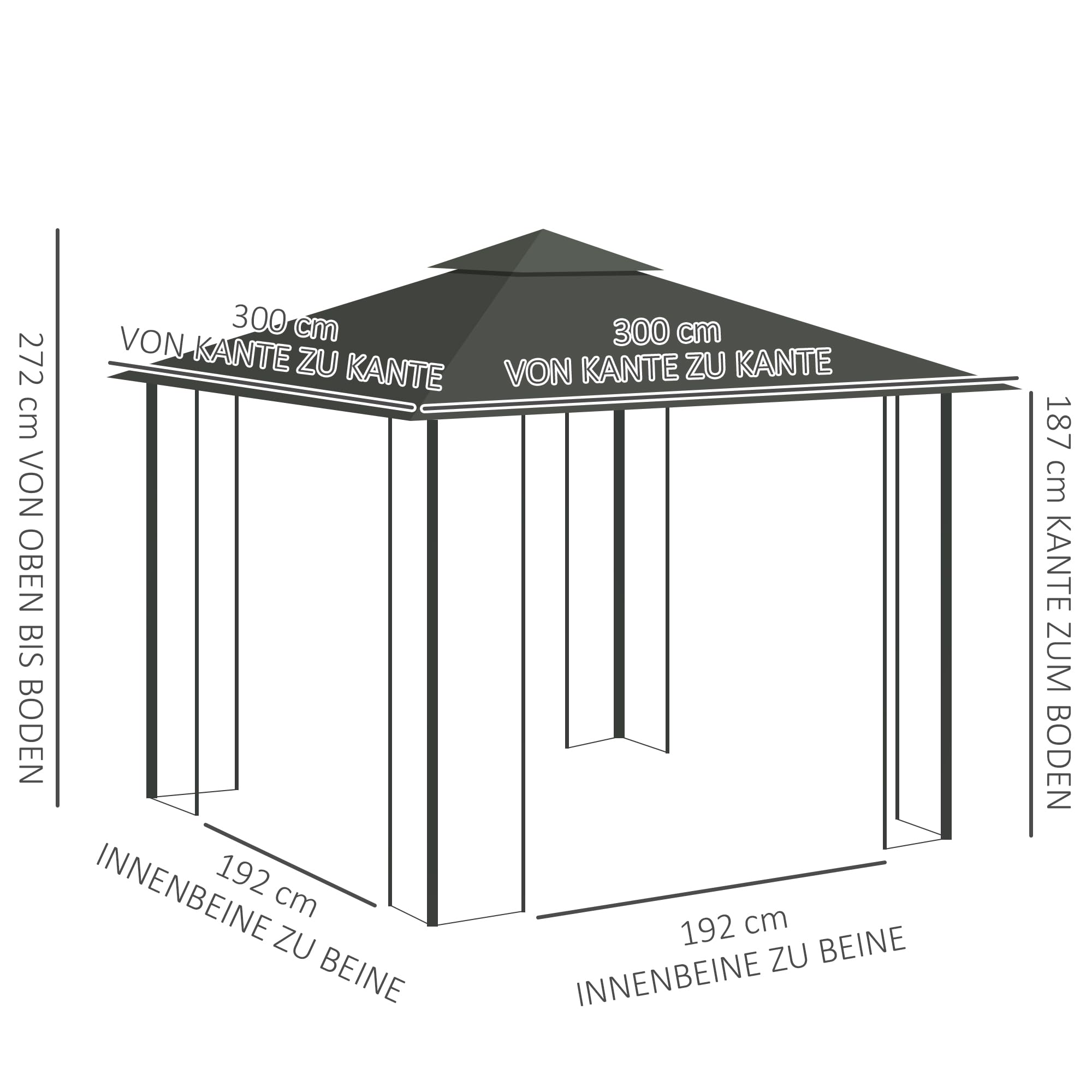 Outsunny Pavillon mit Doppeldach, 3x3 m Wasserabweisend Stabil Winterfest Gartenpavillon mit Moskitonetz, Garten Pavillon aus Stahl, Partyzelt für Garten, Terrasse, Hellgrau