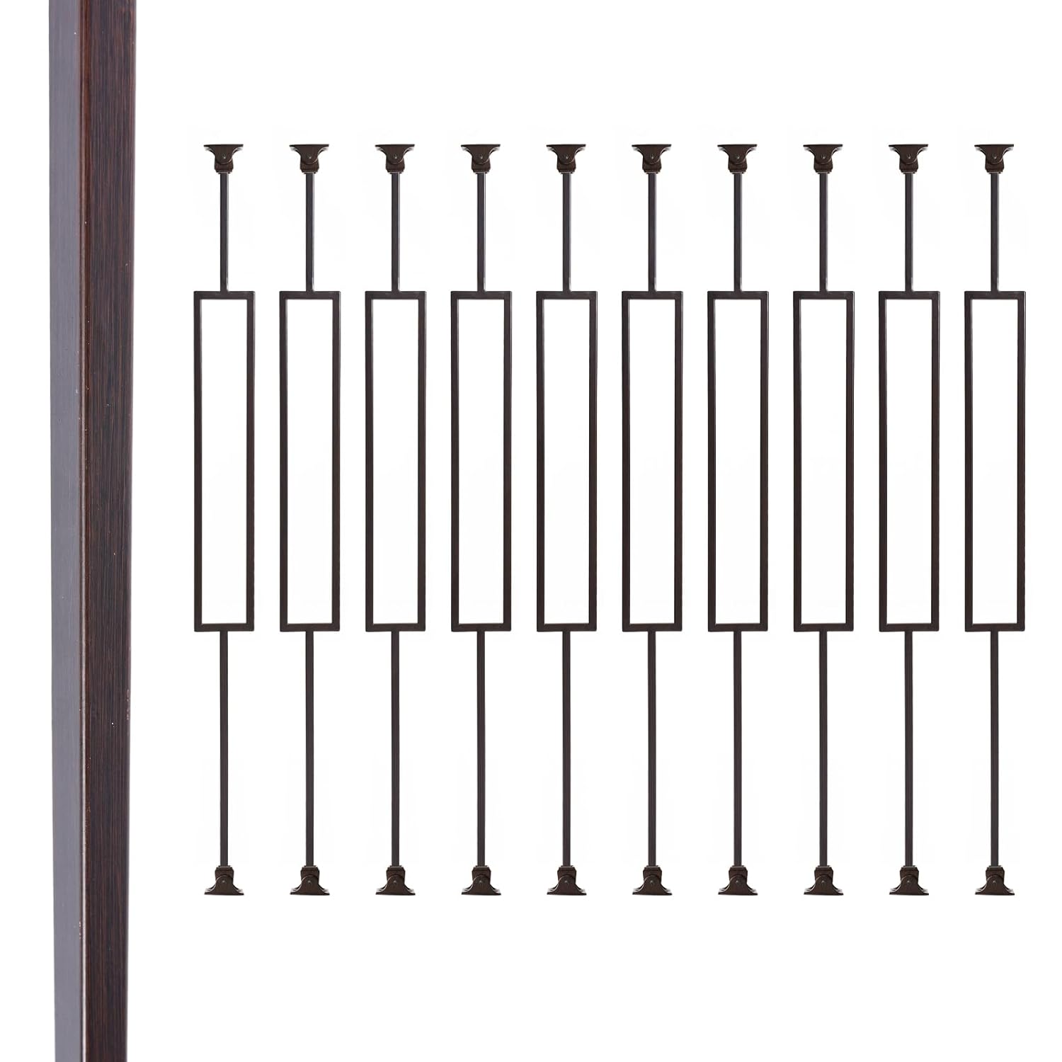 Antique Bronze Stair Balusters 1/2inch x 44inch, Oil Rubbed Bronze Rectangle Series 10pk with Swivel Shoes